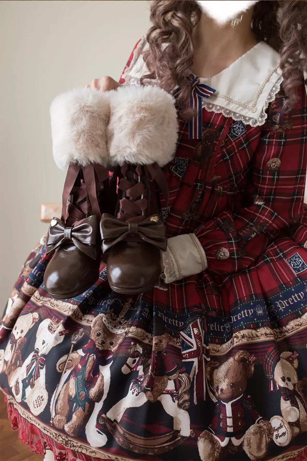 Sheep Puff - Snowy Mochi - Kawaii Lolita Winter Boots, Detachable Fur Trim 43995:791527