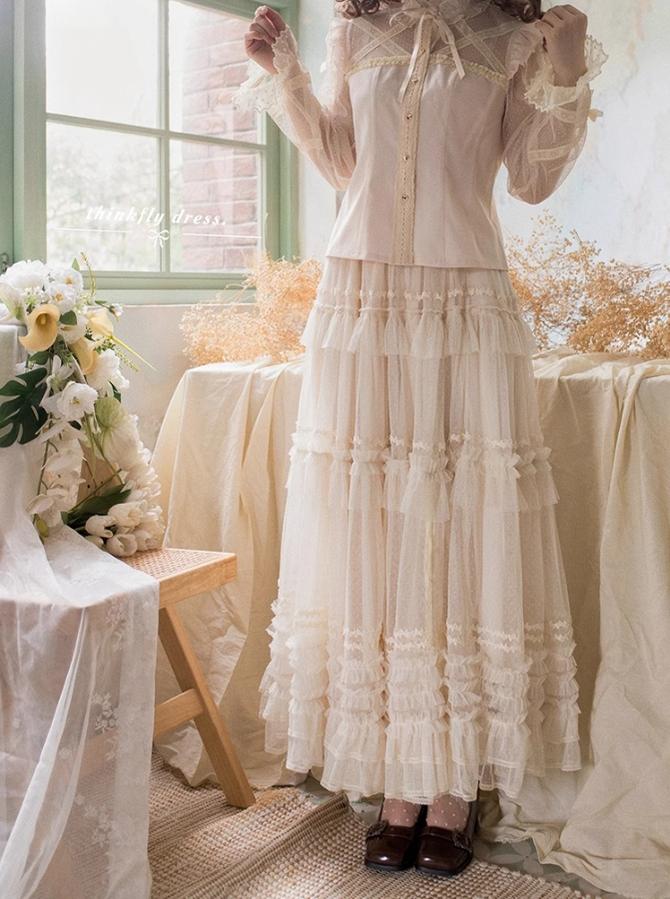 ThinkFly~Pleated Heart~Elegant Lolita Petticoat with Dotted Gauze Hem 42170:732901