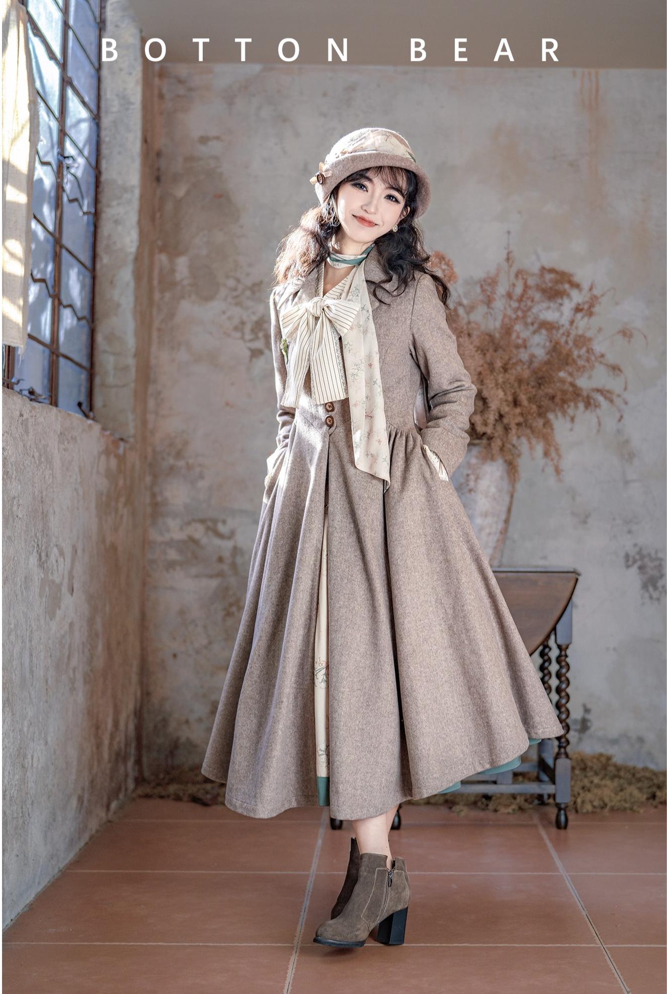Button Bear - Winter Lily Bell - Classic Lolita Bust-Supporting JSK, Long Waisted Coat 44351:804198