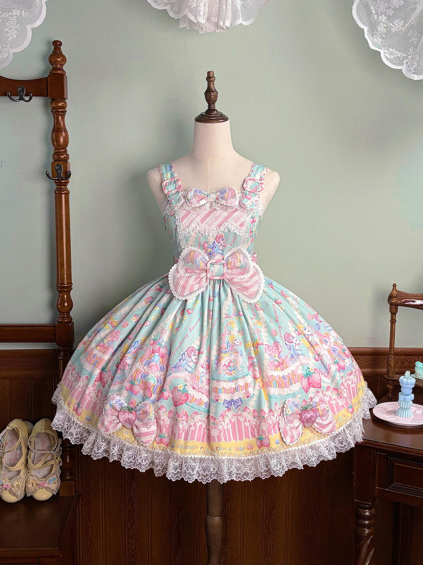 Macaron - Printed Sweet Lolita OP Dress, Old School Lolita JSK Available (L M S XL XS) 45078:834045