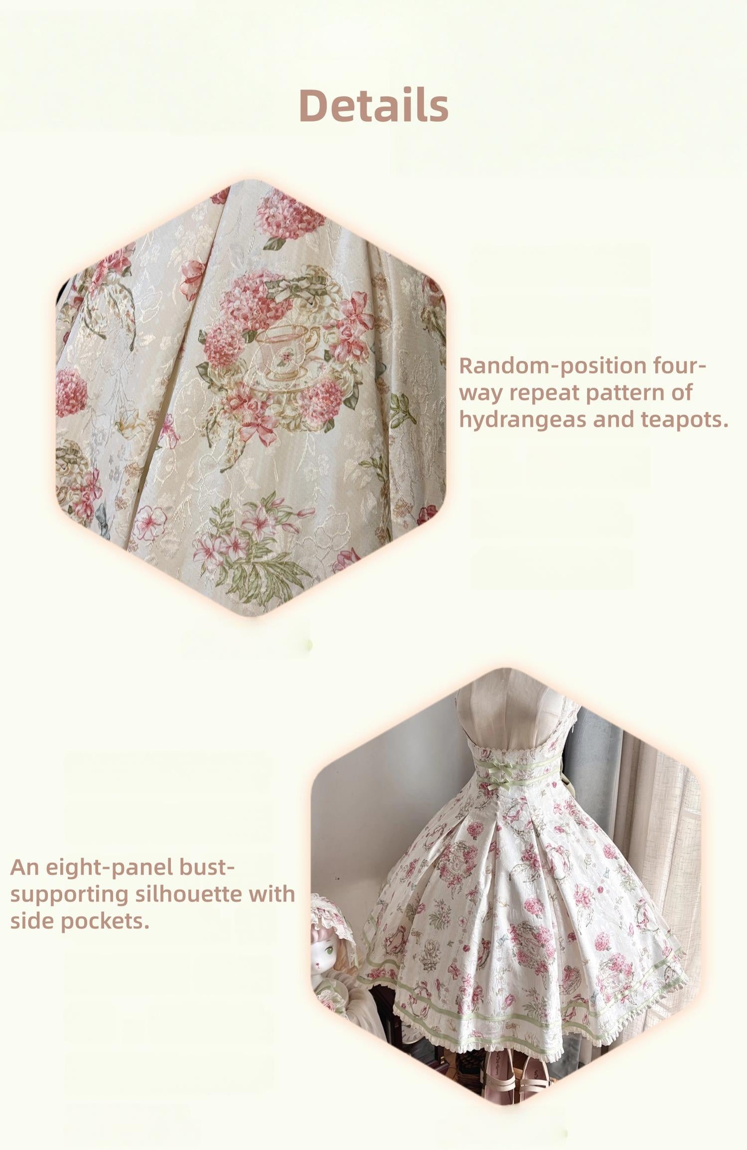 Hydrangea Tea Party - Classic Lolita Bust Supporting JSK, Mutton Sleeve Shirt