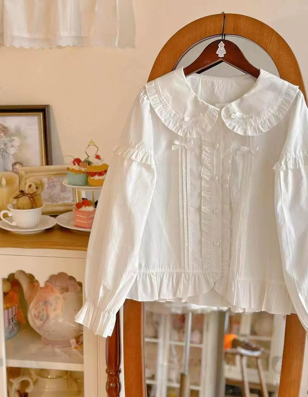 Sugar Girl - Sweet Lolita Blouse Bubble Sleeve Shirt M White long-sleeved