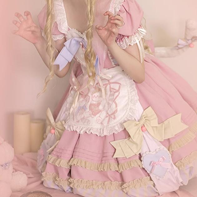 OCELOT - Sweet Lolita Pink Cat Tail OP Dress Set
