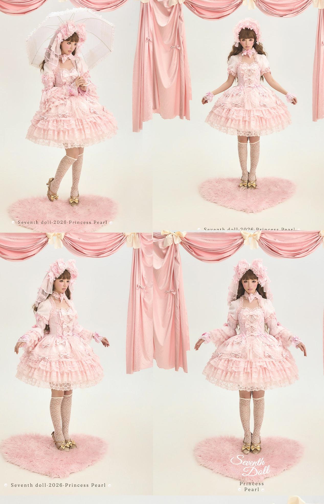 Pearl Princess - Old School Lolita Pink Dress, Pearls & Bows 45179:838273