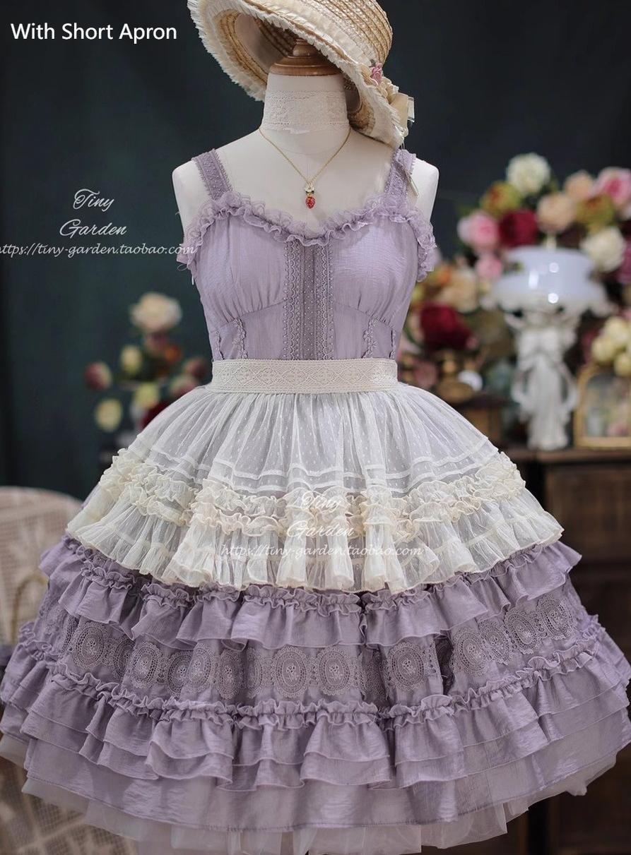 Tiny Garden~Spring Whisper~Solid Color Classic Lolita JSK Dress with Tulle Apron (F L M S XL) 42655:749218