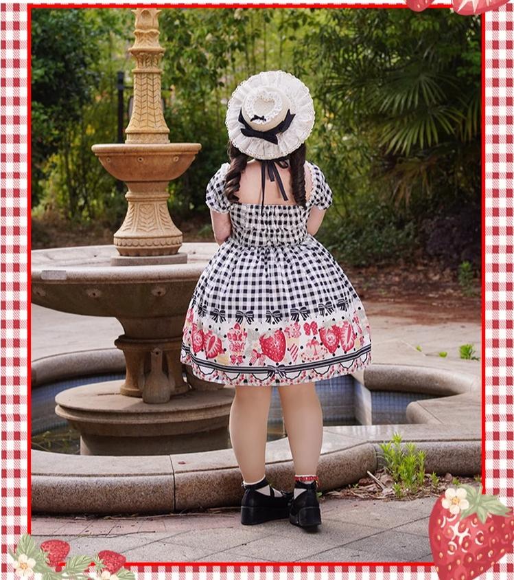 Chubby Cat Diary - Gingham Strawberry - Plus Size Country Lolita OP Dress 43202:771367
