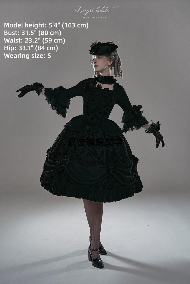 Midnight in Versailles - Gothic Lolita Hime Sleeve Blouse & Floral Skirt 44495:810542