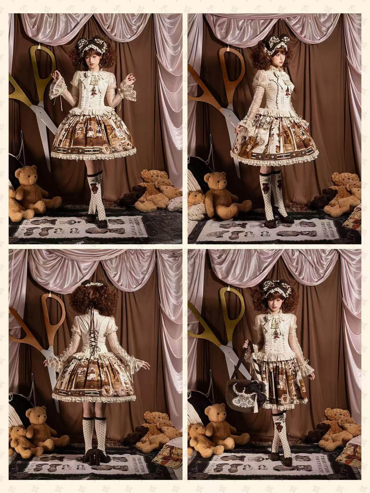 Little Bear Workshop - Cotton Sweet Lolita JSK & OP Dress, Printed Bodice (2XL L M S XL XS) 45205:839815