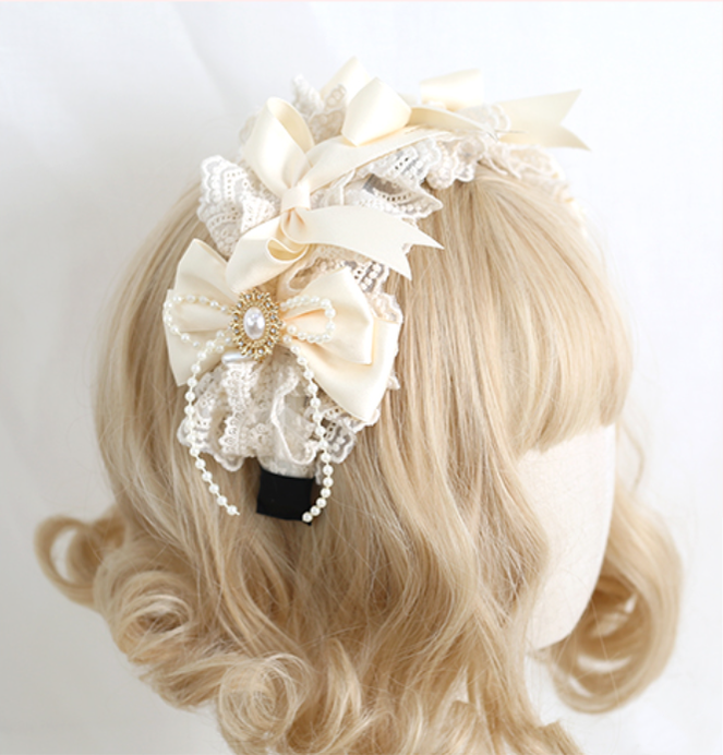 Xiaogui - Sweet Lolita Ivory Lace bow Hair Accessories