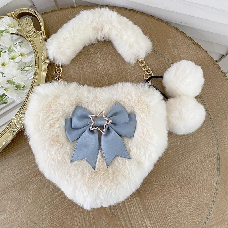 Xiaogui - Plush Heart-Shaped Lolita Bag, Detachable Bow 44204:798509