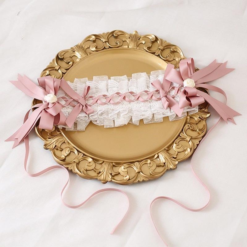 Xiaogui - Ivory & Pink Sweet Lolita Headdress Bridal Lace Headwear
