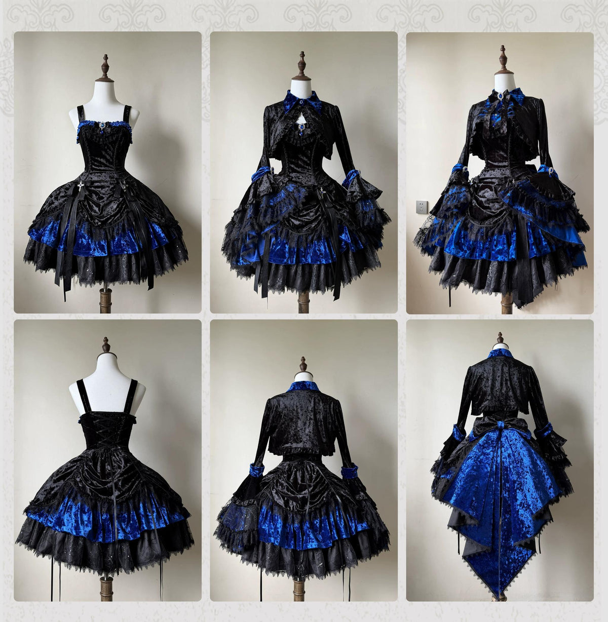 Dark Raven Poem - Gothic Lolita JSK & Bolero Dress Set, Diamond Velvet 45967:869839