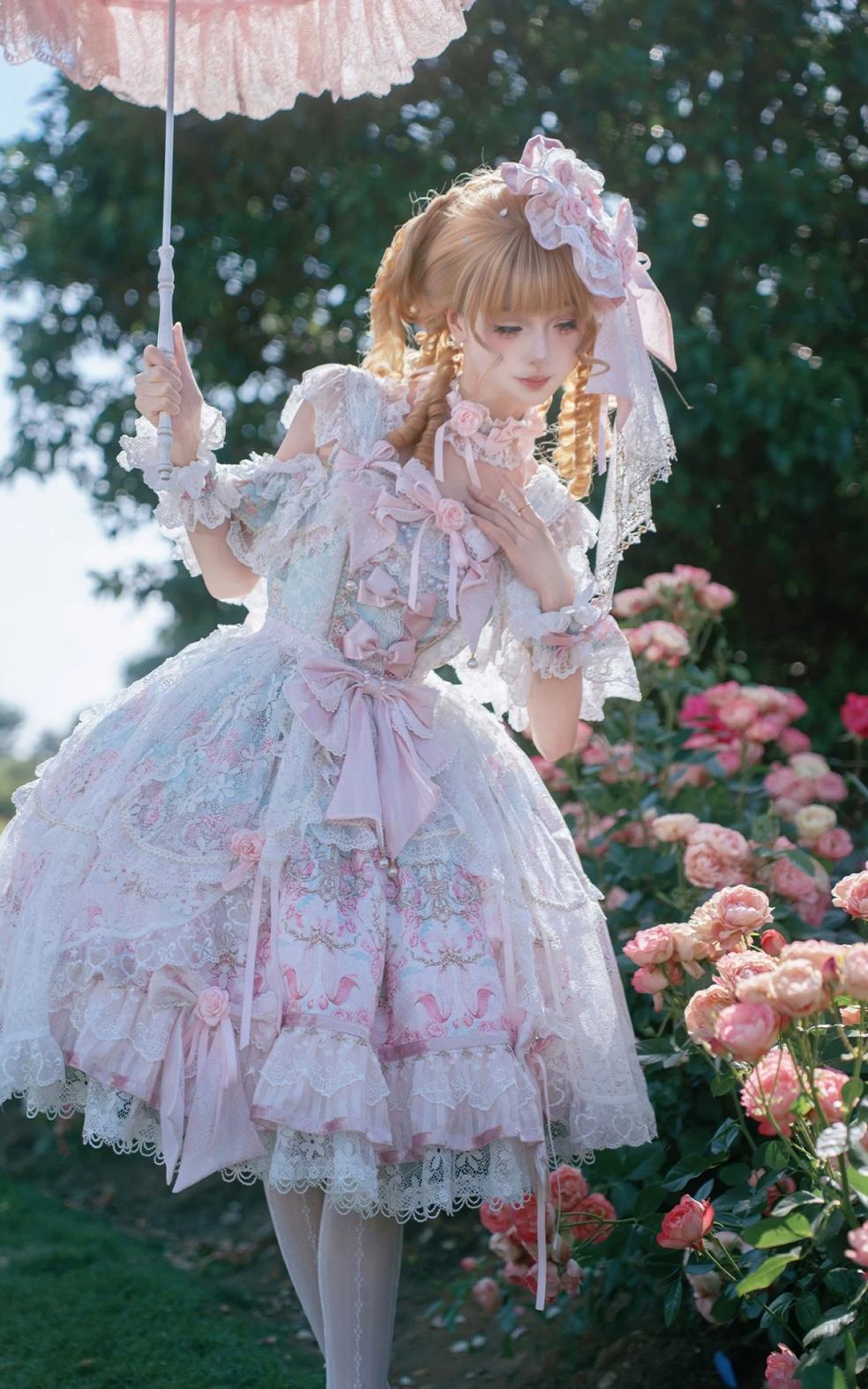 Palace Rose - Gorgeous Classic Lolita Rose Printed JSK Dress with Lace 45729:859608