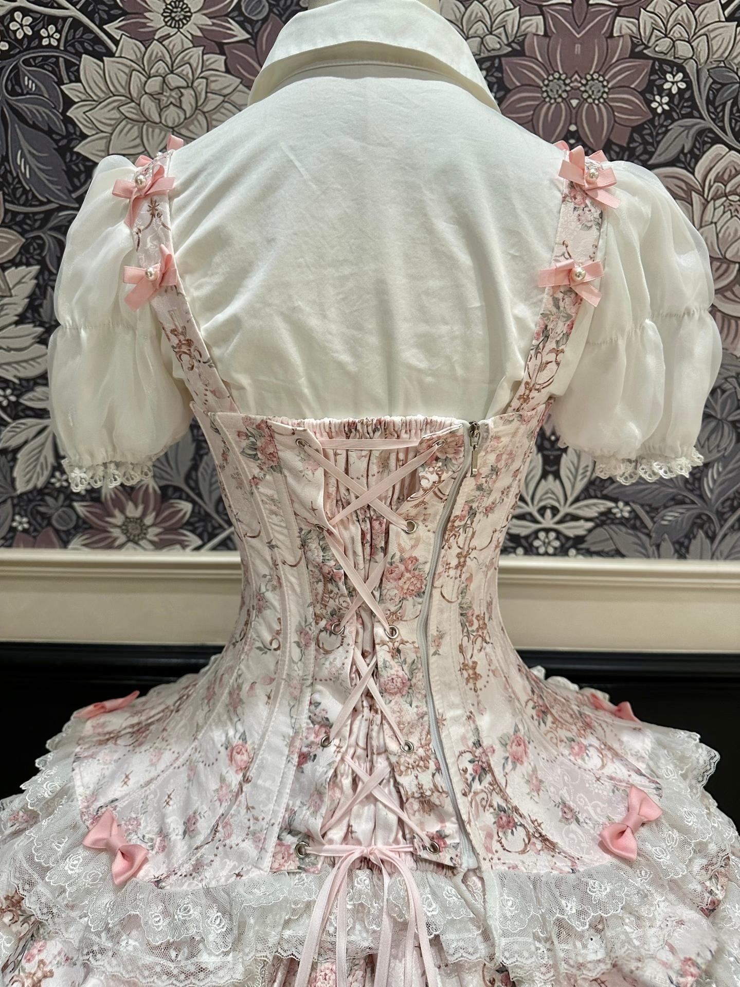 Mengfuzi - FLower in the Mirror - Old-School Lolita Bodice & SK Set, Short-Sleeved OP 44280:802280