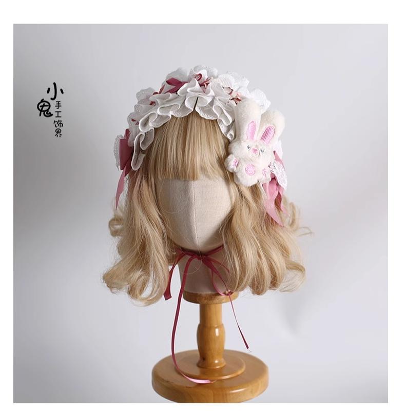 Xiaogui - Sweet Lolita Headdress Pink White Top Hat and Hairband