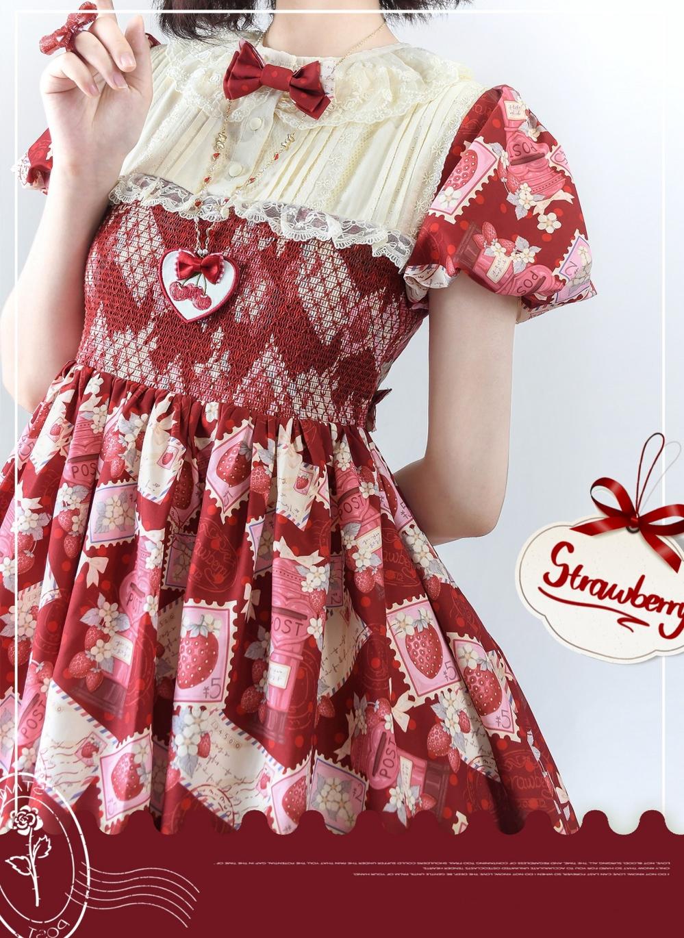 Strawberry Witch - Strawberry Stamp - Sweet Lolita OP Short Sleeve Lolita Dress