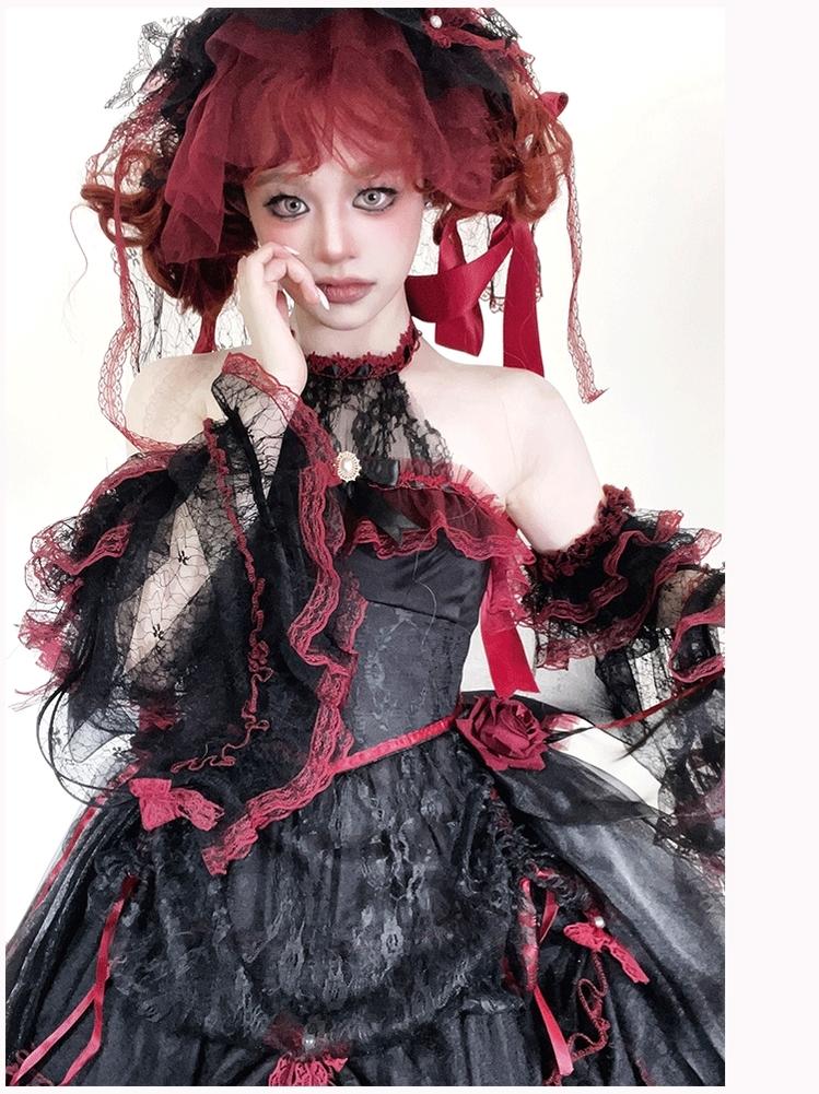 Cascading Poetry - Gothic Lolita JSK Dress, Lace & Tiered Hem
