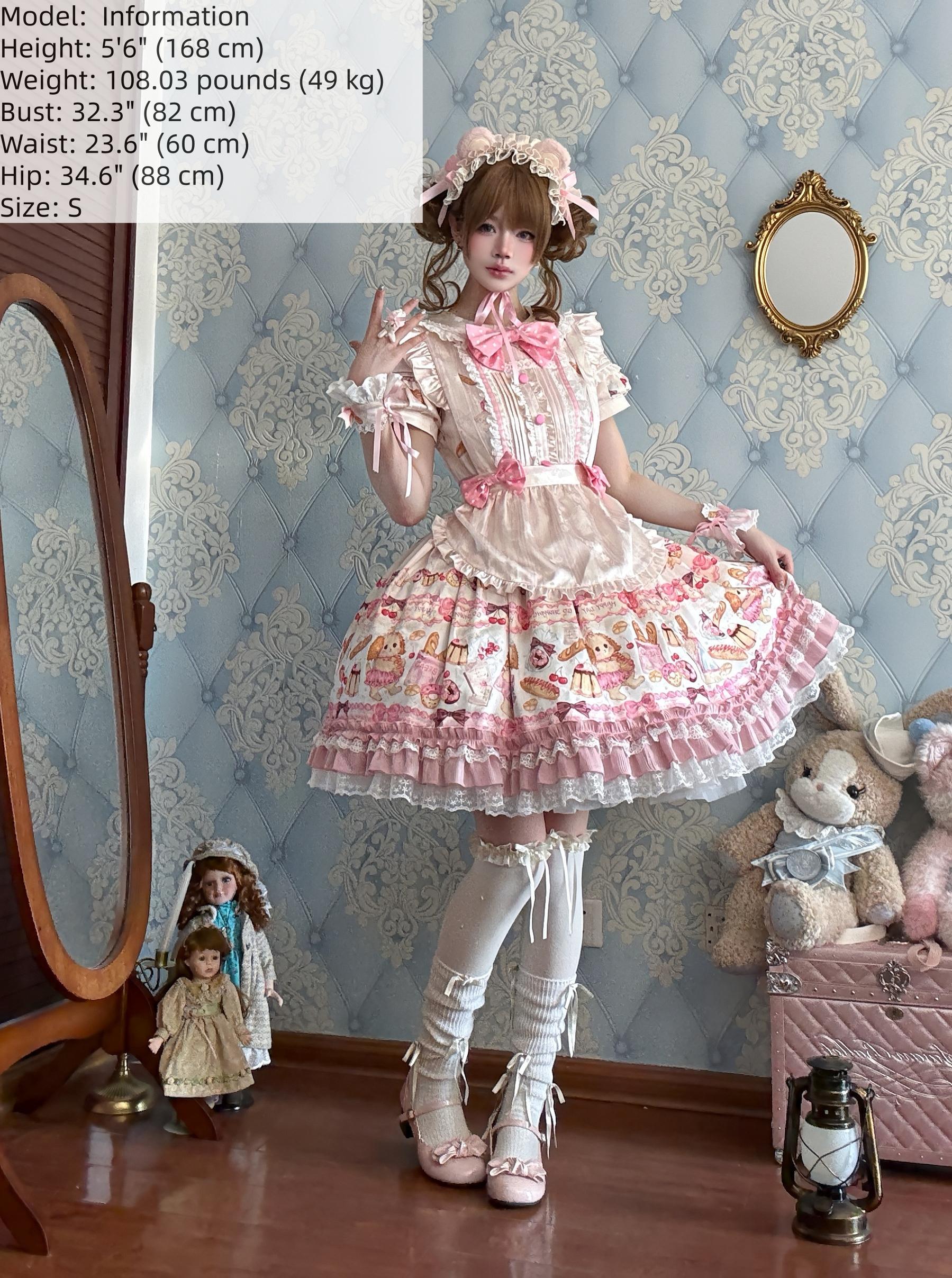 Full Sugar Bakery - Sweet Lolita Puppy Dessert Print OP Dress with Bows