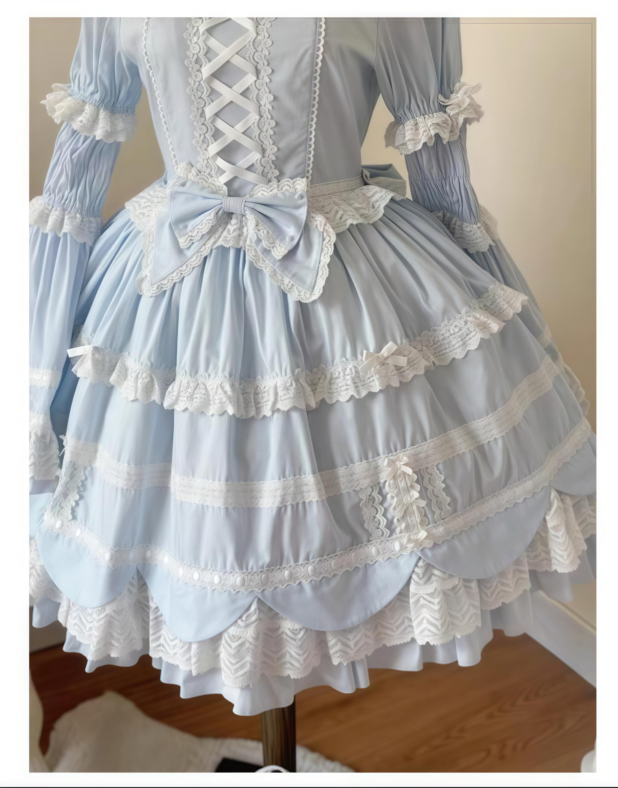 AerialCat~Cream Petals~Old School Lolita OP Tiered Ruffles Cotton Dress 42762:752782