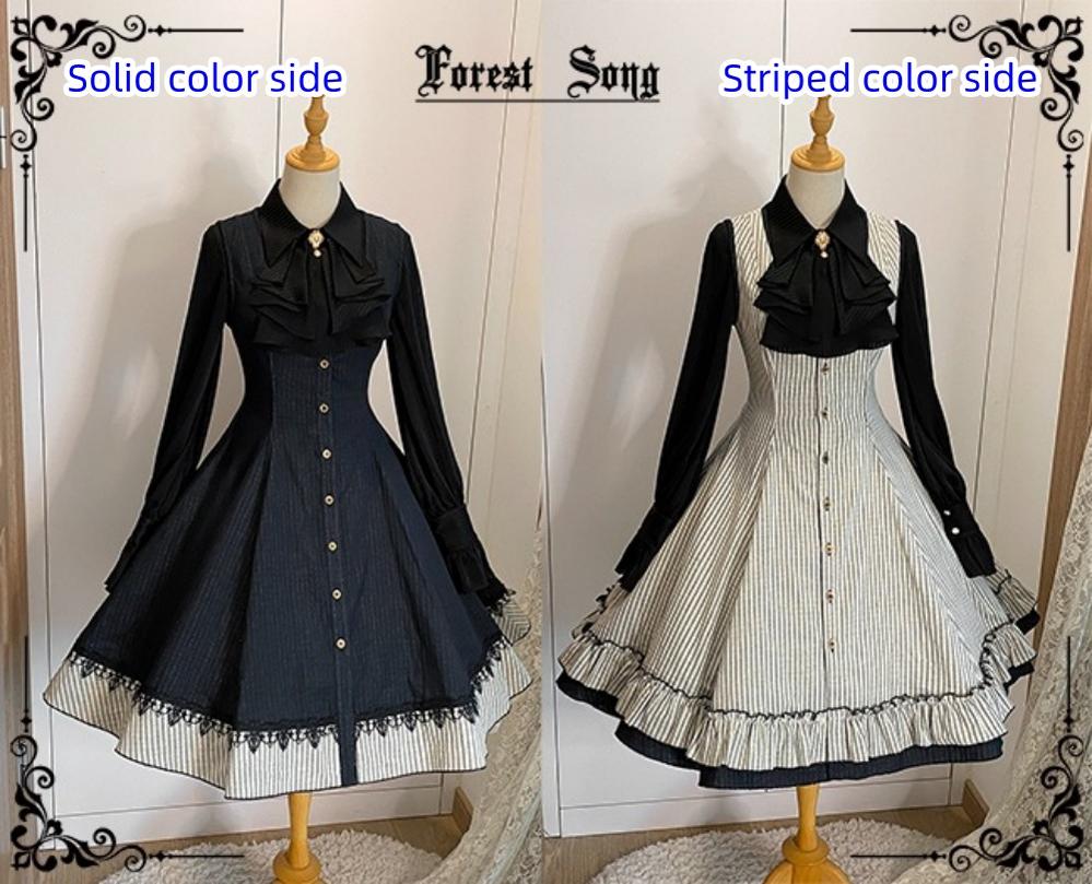 Forest Song - Artemis - Classic Lolita JSK Double Sided Lolita Dress S Long - Deep Indigo Reversible JSK((with a belt))