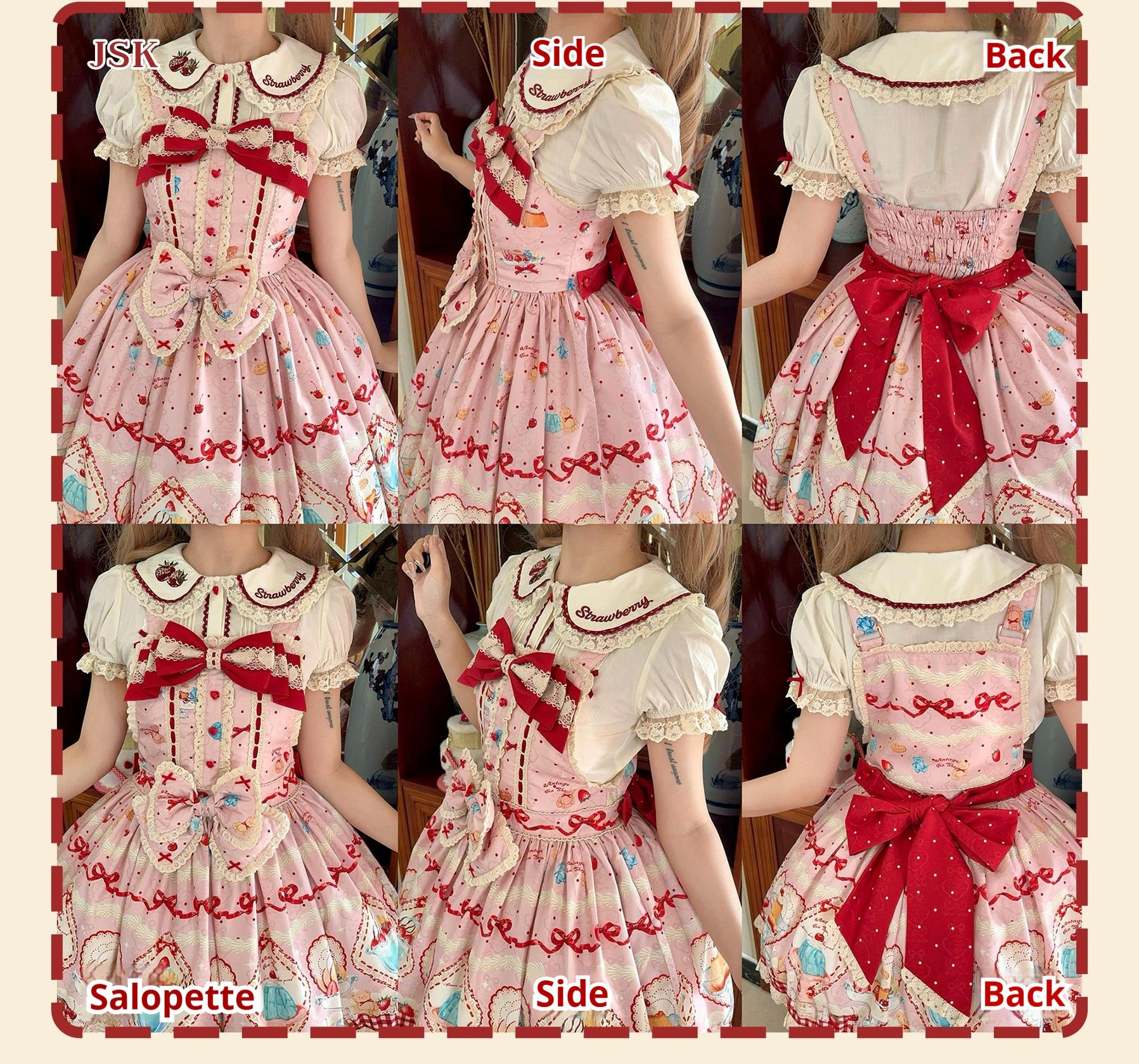 DreamWhale - Showa Dessert Showcase - Kawaii Lolita Dress Suit Pudding-Inspired JSK/Salopette 43200:771632
