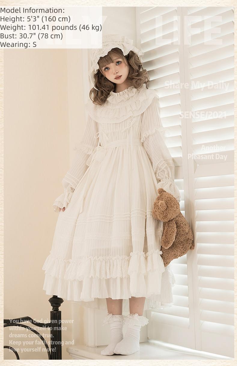 White Goodnight - Doll-like White Long Lolita OP with Ruffles 45535:852482
