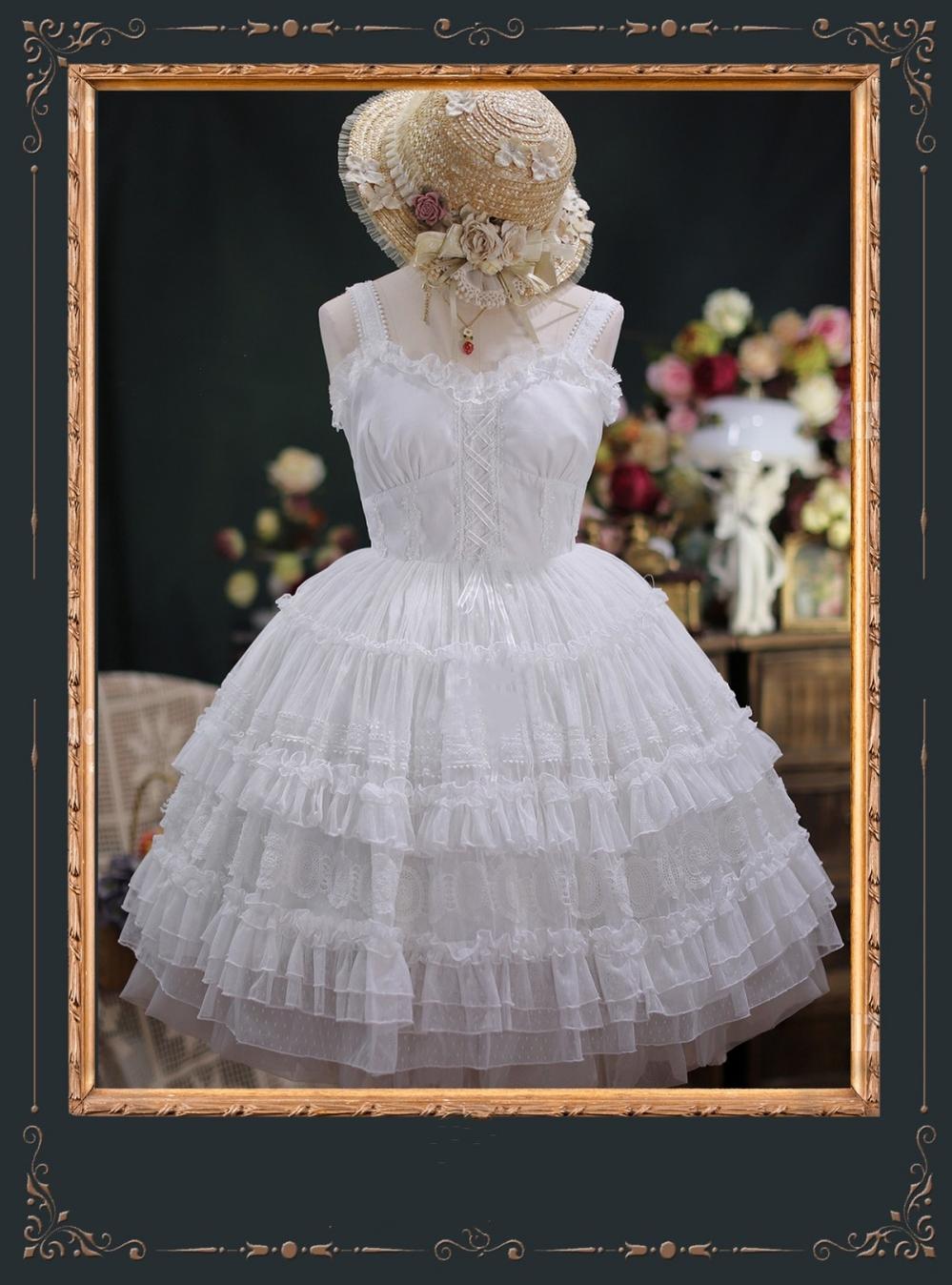 Tiny garden - Dream Bouquet - Elegant French Vintage Lolita JSK One Size milk white dot yarn