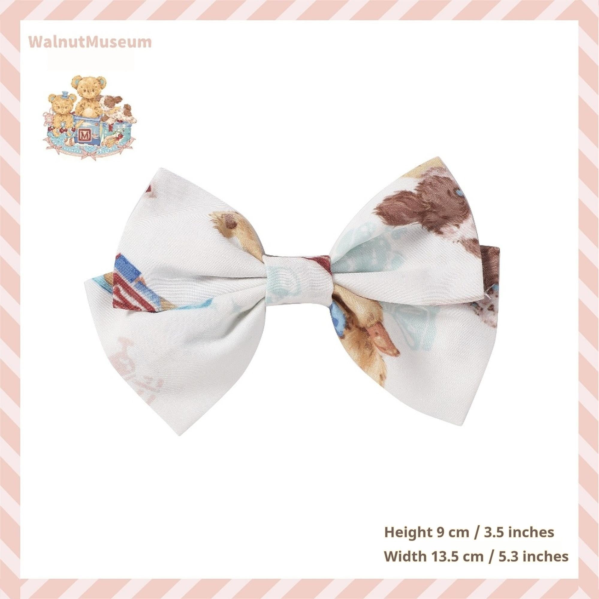 Walnut Museum - Toy Anniversary - Kawaii Lolita Dress Suit Bear Print JSK and Salopette Milky White Side Clip (One Size) S