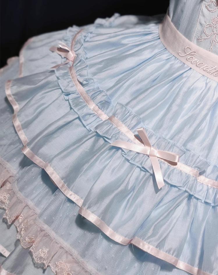 The Seventh Doll - Summer Evening Banquet - Sweet Lolita JSK with Tiered Ruffle Design and Hat 42722:750948