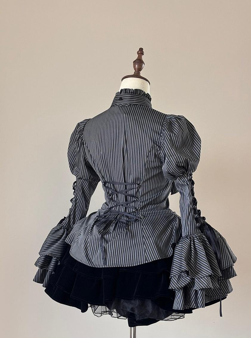 FlowerFairyDaily - Gothic Lolita Striped Shirt With Alternative NeckTie/Jabot 43313:772943