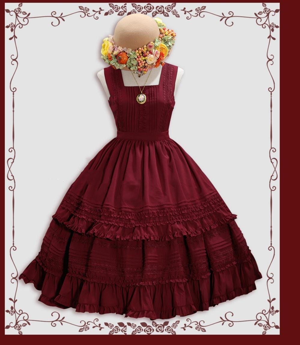 Tiny Garden - Nocturne Reminiscence - Elegant Lolita JSK Dress Multi-Wear Apron Dress Set S Wine red JSK only