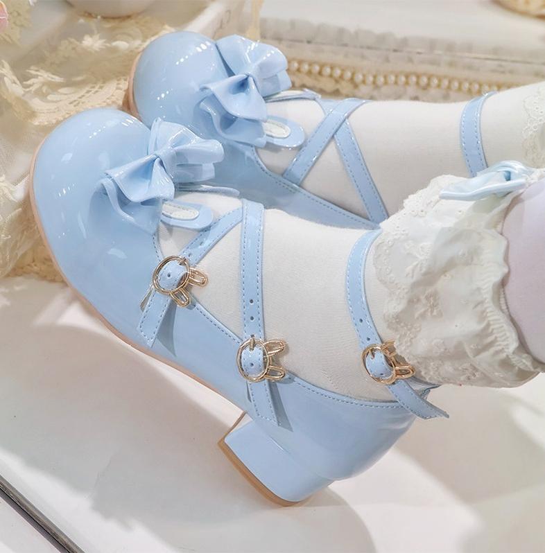 Baby Bunny - Sweet Lolita Chunky Heels Shoes, Bunny Accent Patent Blue 34