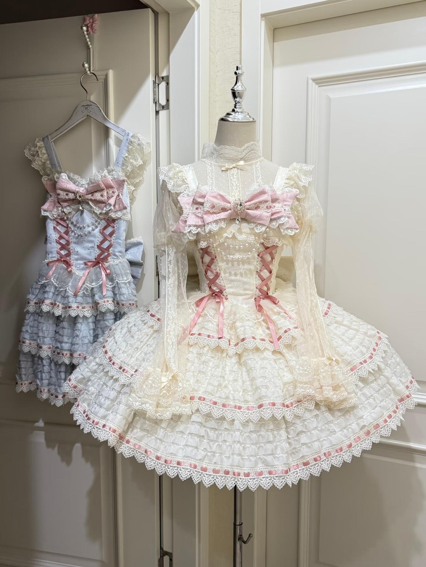 Floral Elegy - Sweet Lolita JSK Dress, Tiered Hem Apricot JSK S