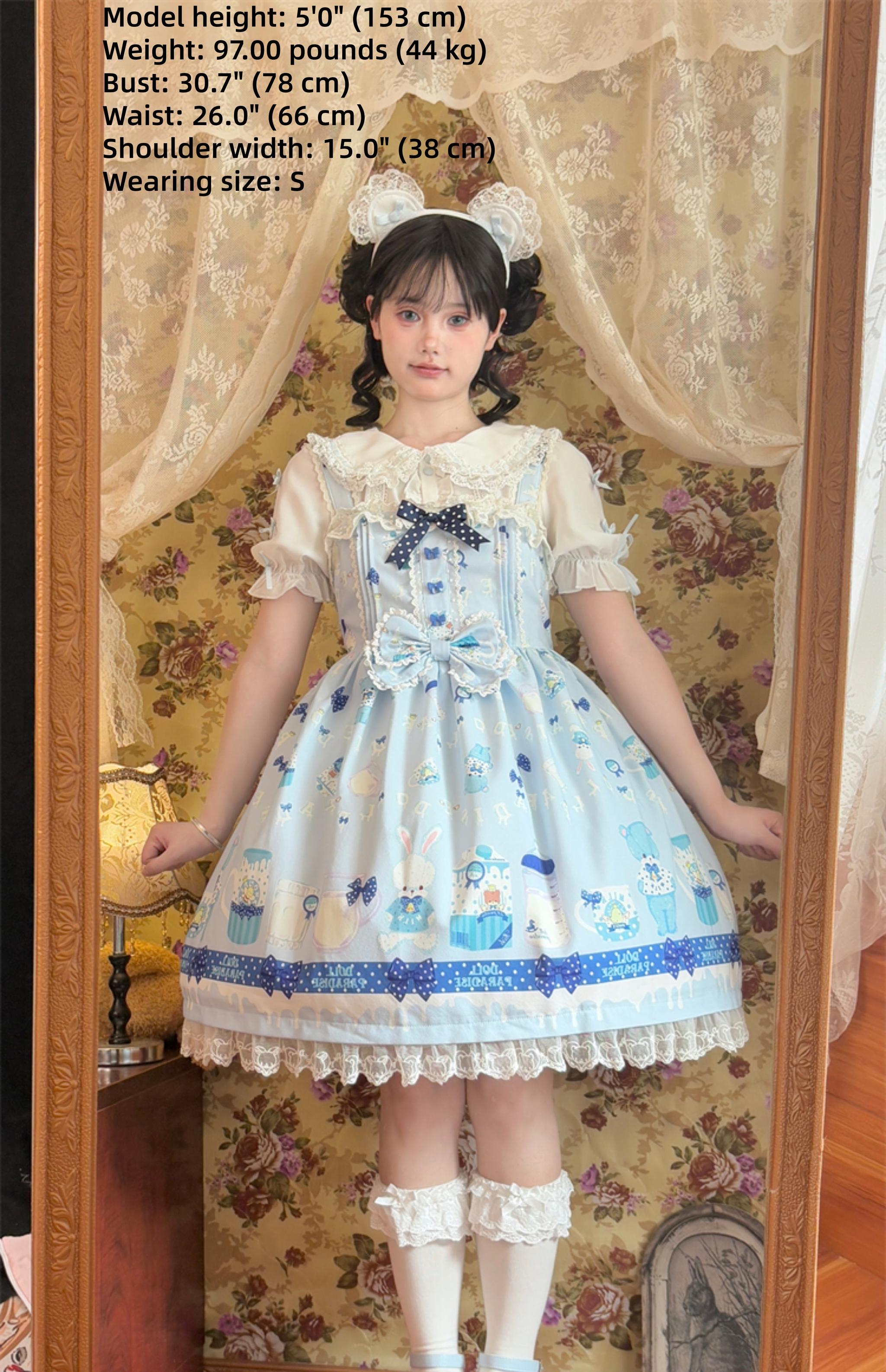 To Alice - Dear Dolls - Kawaii Lolita JSK Dress, Bear & Bunny Print 44016:791843