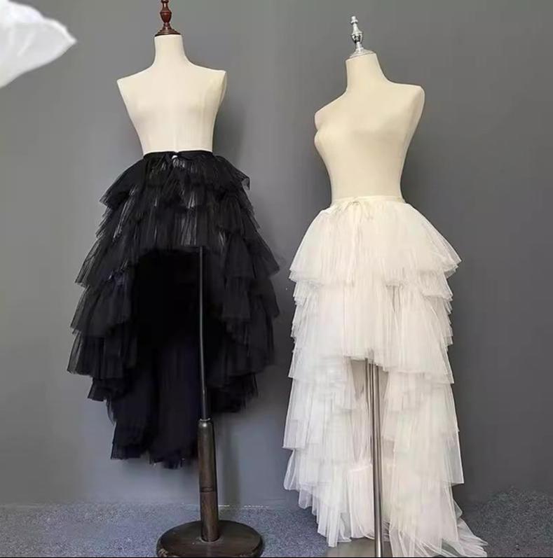 Layered Tulle Lolita Skirt, High-low Hem Black SK Only (short version) XS