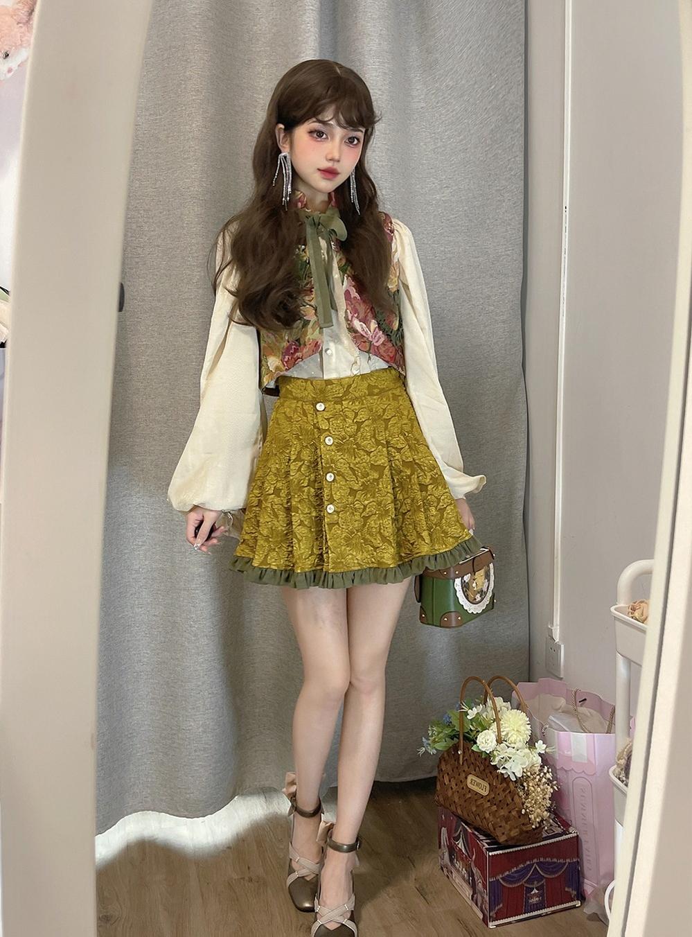 Gilded Age - Vintage Lolita Vest Suit, Oil Painting Style Skirt Coat