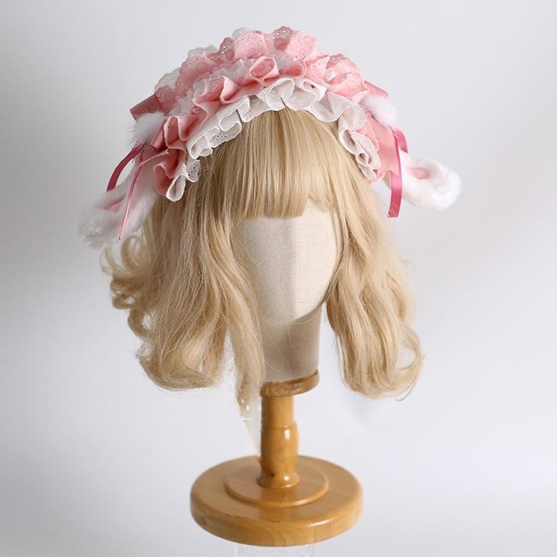 Xiaogui - Sweet Lolita Headdress Pink White Top Hat and Hairband 1. Lop-Eared Rabbit KC