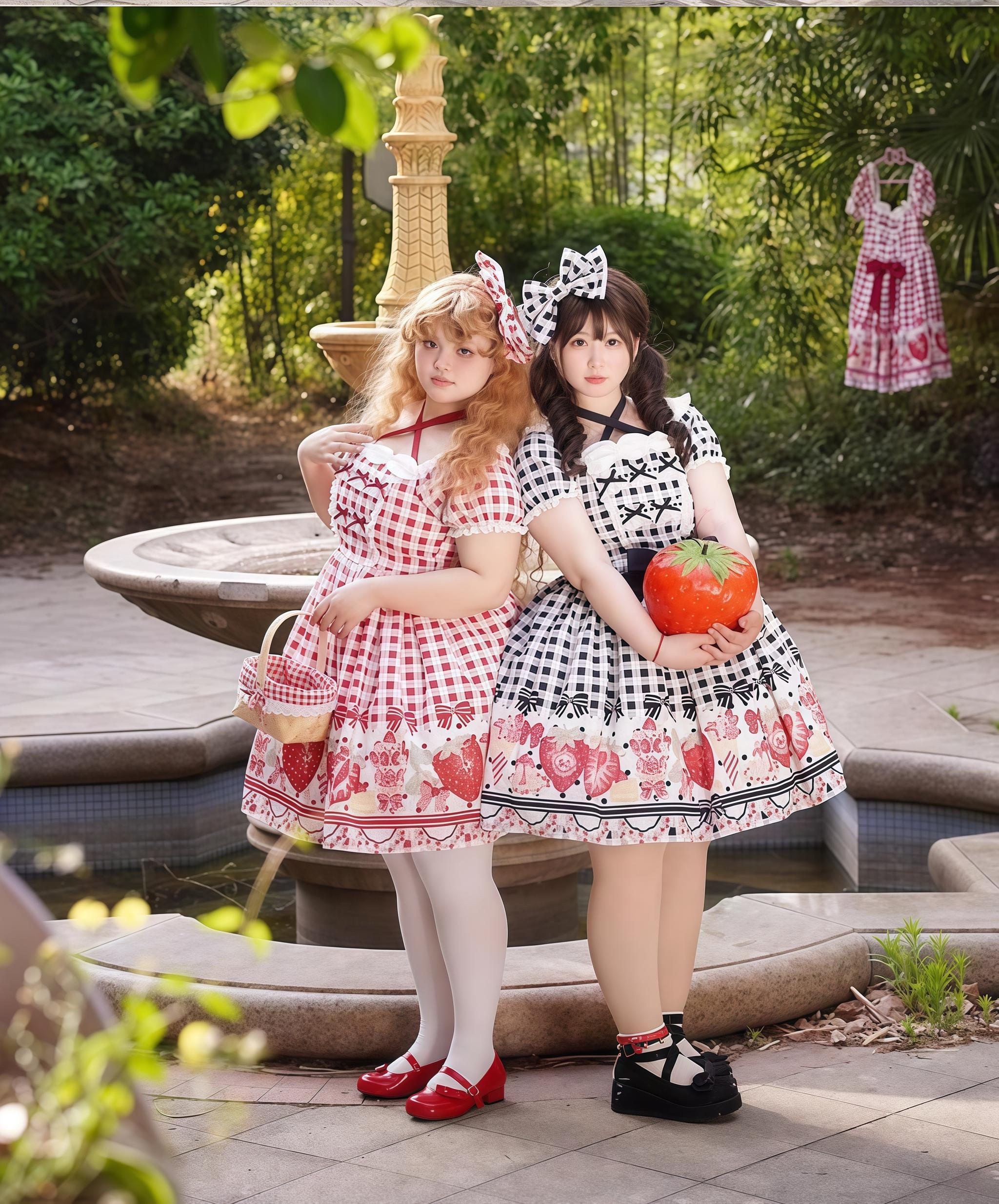 Chubby Cat Diary - Gingham Strawberry - Plus Size Country Lolita OP Dress 43202:771393