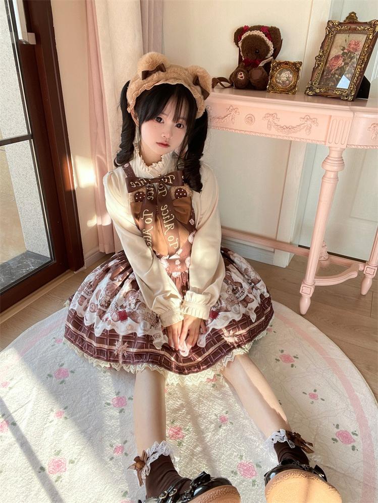 To Alice - Dear Dolls - Sweet Lolita Salopette Bear Print Dress