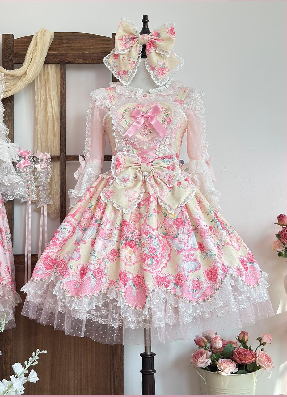 Valentine Bouquet - Old School Lolita Bouquet Printed JSK Dress with Bows (L M S XL) 45553:852641