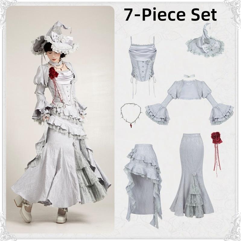 With PUJI - Letter and Poetry · Twilight - Gothic Witch Lolita SK Suit Bodice Mermaid Dress 7-piece set S