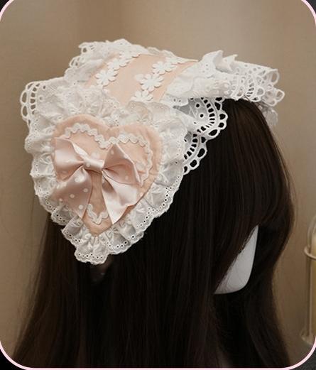 Maiden's Heart Knot - Old School Lolita Polka Dot Bow Accessories with Ruffles Light Pink Hairband