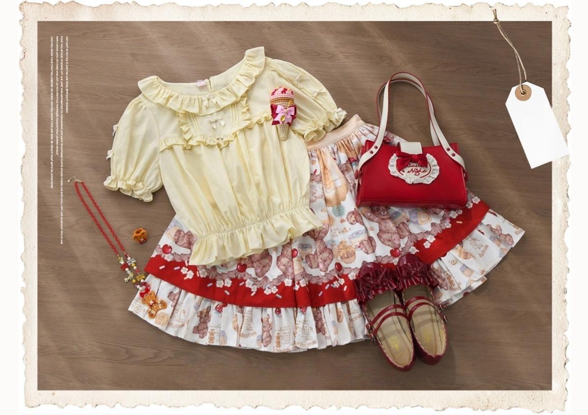 Sakurada Fawn - Fluffy Clouds - Cotton Plus Size Lolita Blouse Muti-Colored Shirt Light yellow blouse only (without any accessory) M