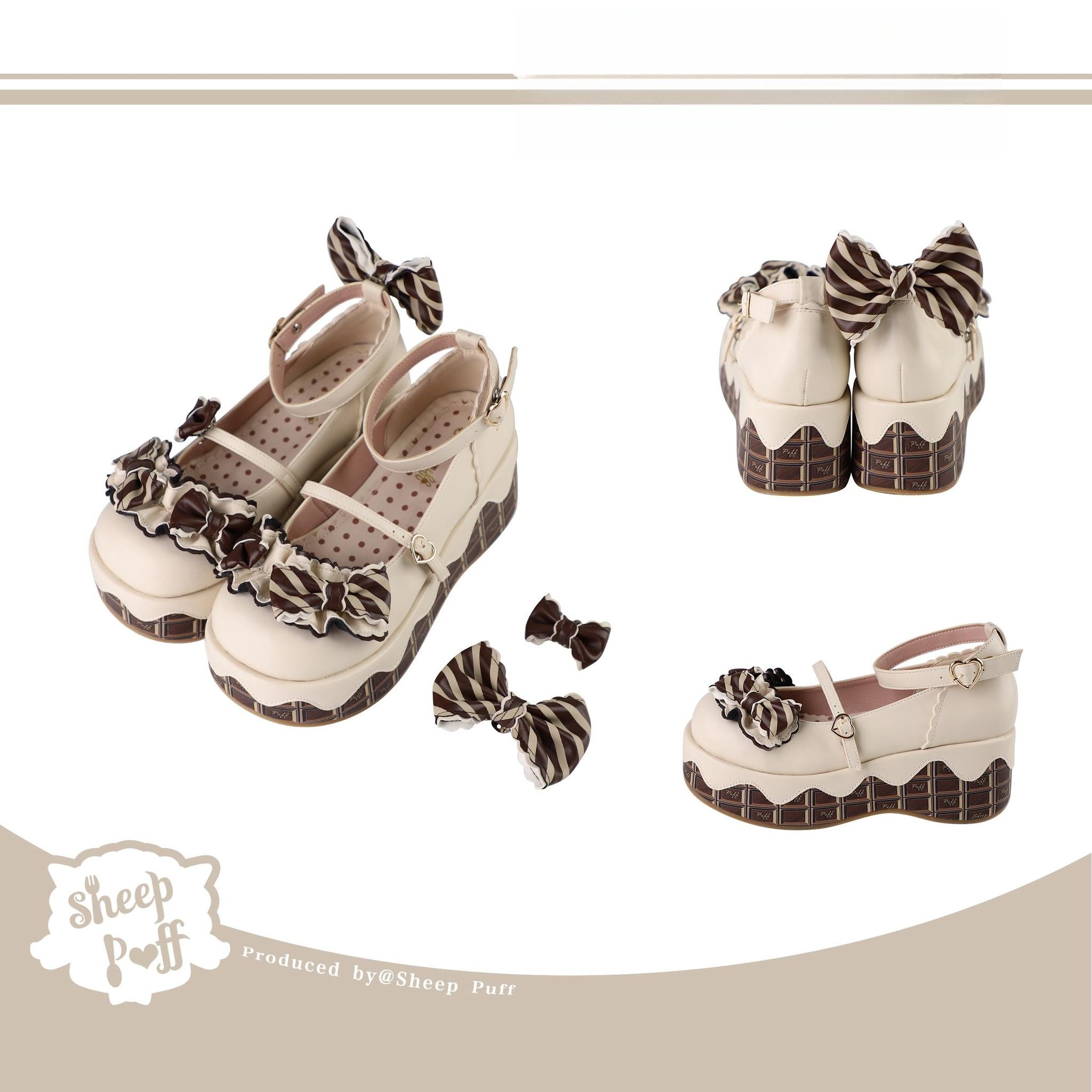 Sheep Puff~Chocolate Sponge Cake~Sweet Lolita Thick-Sole Shoes with Printed Platform (35 36 37 38 39 40) 42507:742894