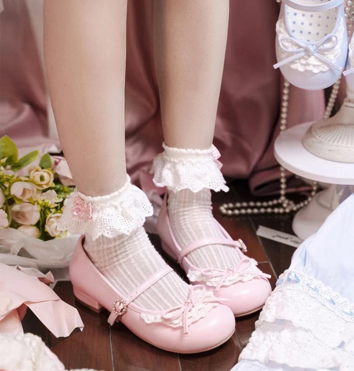 Sheep Puff~Little Leila~Kawaii Lolita Shoes Round Toe Flat Shoes   