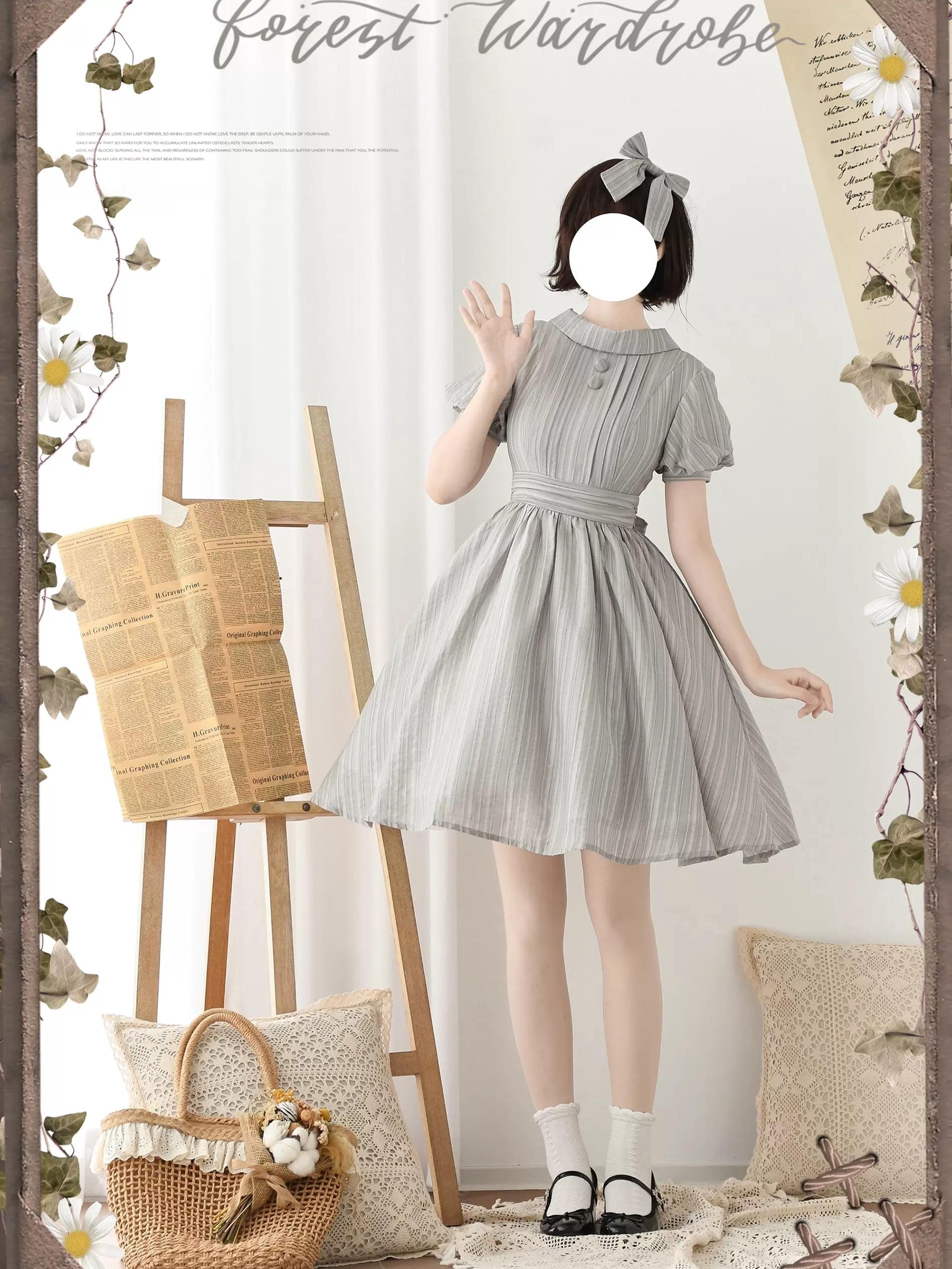 Forest Wardrobe - Forest Gallery - Classic Lolita OP Dress Country Style Tencel Dress S Grey