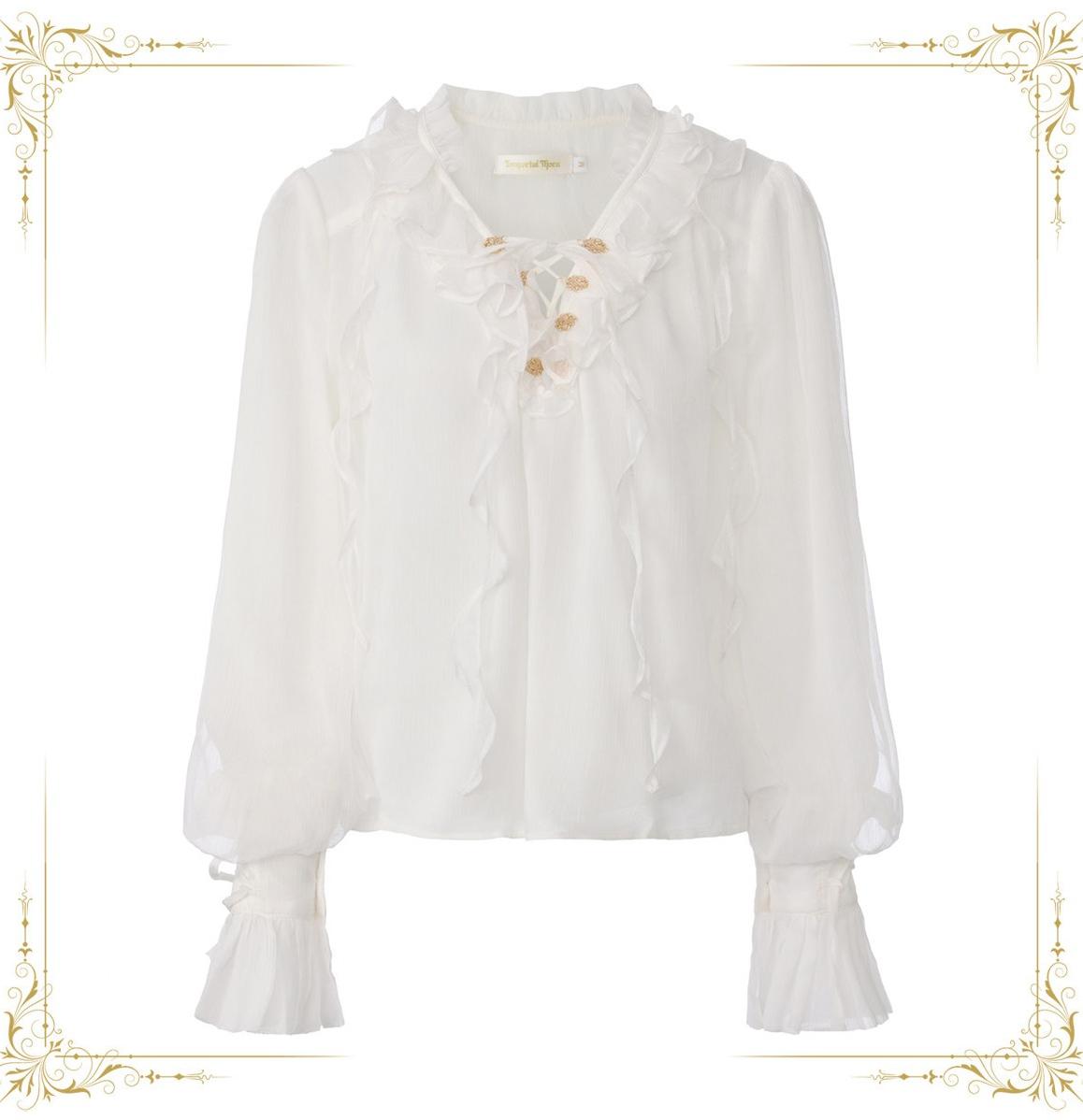 Eternal Treasure Voyage - Ouji Lolita Chiffon Blouse with Ruffles White Blouse S