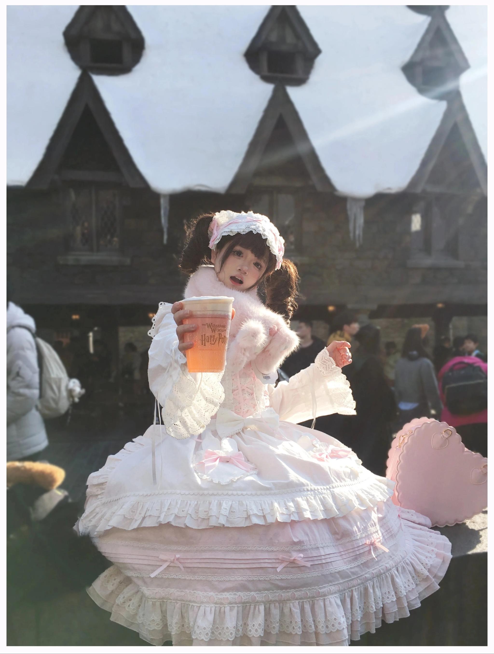 Little Bunny Bakery - Old School Lolita Cotton JSK Dress, Bunny-ear Heart Apron