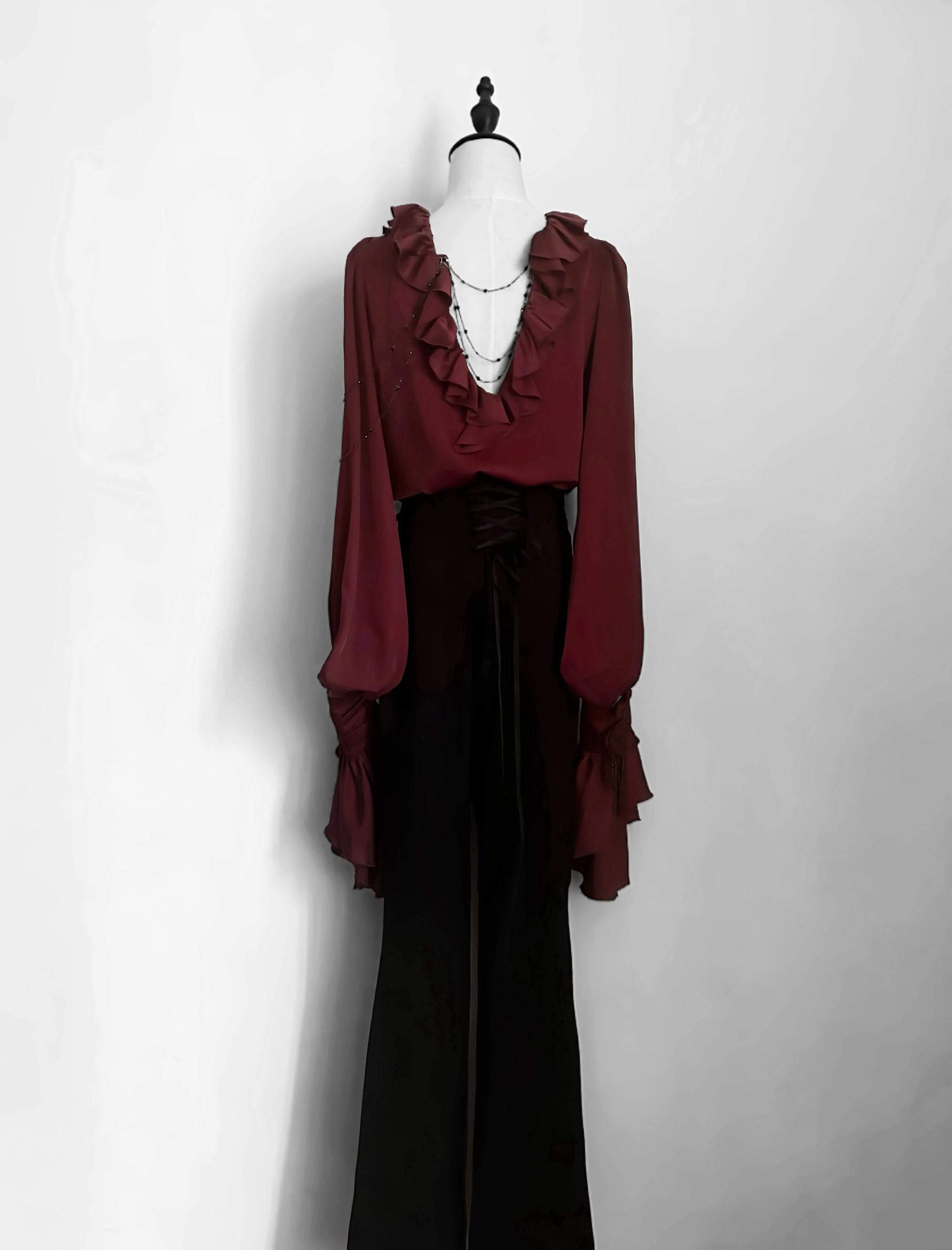 Ouji Lolita V-Line Backless Blouse & Slight Flare Pants 45671:858339