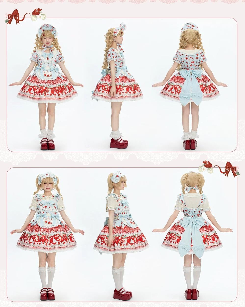 Berry Sweet Dream - Plus Size Sweet Lolita JSK and OP Dress, Strawberry Print 45378:851051